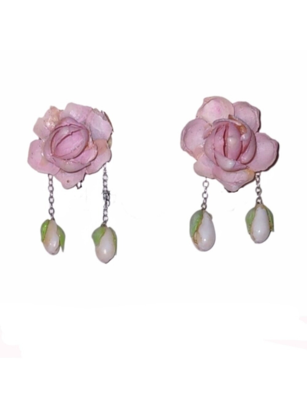 Vintage Pink Flowers Screwback Earrings